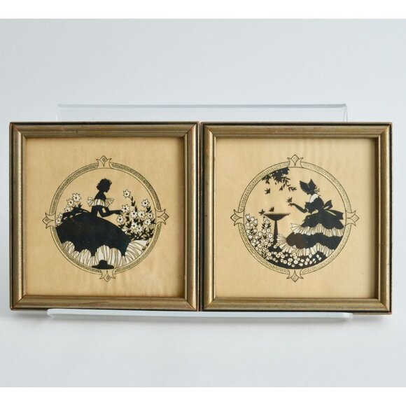 Buzza Company Craftacres Minneapolis MN Reverse Silhouette Prints Framed Lot 2 - Picture 1 of 5